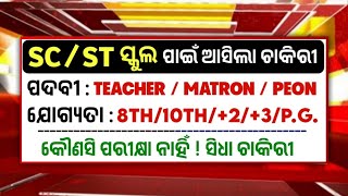 SC ଏବଂ ST ସ୍କୁଲ ପାଇଁ ଆସିଲା ଚାକିରୀ 2024  SCST School Recruitment 2024  Odisha Govt Job [upl. by Aeel173]