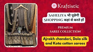 handblock ajrakh chanderi silk sarees  fancy dola silk saree  kota doria cotton sarees collection [upl. by Nattie]