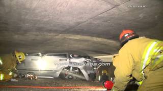 Fatal SUV Crash Wedged Under Bridge  Boyle Heights RAW FOOTAGE [upl. by Ahtar]