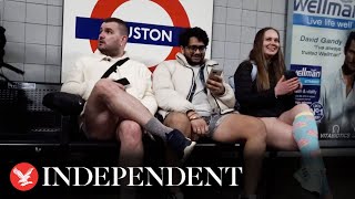 Londoners strip down to underwear for annual notrousers tube ride [upl. by Notanhoj]