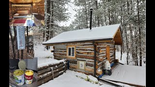 Winter camping in an off grid log cabin at 15 WINDCHILL  testing all lessons learned [upl. by Ahsiyn10]