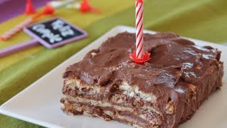 Tarta de galletas natillas y chocolate 😁🎂🎁 tarta de la abuela para cumpleaños sin lactosa [upl. by Sontich364]