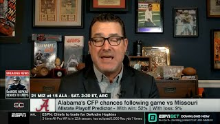 ESPN SC  Tom Luginbill predictions College Football Week 9 Alabama vs Missouri Notre Dame vs Navy [upl. by Ahsiekyt]