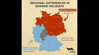 Regional Differences in German Holidays map germany difference holiday youtubeshorts [upl. by Frodine]