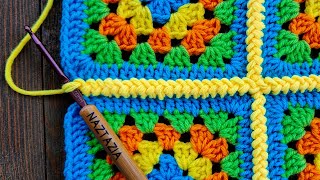 How to Connect Granny Squares with Slip Stitch Braids Method [upl. by Yelsnya]