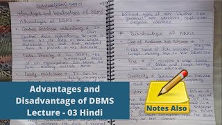 Explain the advantages and disadvantage of DBMSDatabase Management System Tutorial  Lec 03 Hindi [upl. by Gilly]