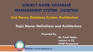 3 Tier ANSI SPARC Architecture  DBMS  3330703  Preeti Gajjar [upl. by Ainna338]