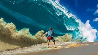 RAW  Young Professional Skimboarders Attempt to Ride Giant Waves On The Beach of Cabo San Lucas [upl. by Lynus360]