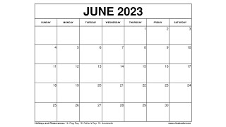 Printable June 2023 Calendar Templates with Holidays  VL Calendar [upl. by Egni285]