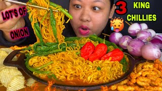 SPICY MAGGI CHALLENGE WITH 3 KING CHILLIES LOT’S OF ONION amp CHIPS MUKBANG  MAGGI EATING CHALLENGE [upl. by Ayenat]