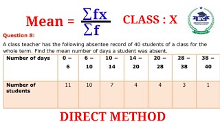 Exercise 141 Q no8 Class X NcertCbse Mathematics Mean by Direct Method [upl. by Duck]