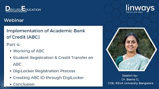 Part 4  Implementation of Academic Bank of Credit  Session by Dr Beena G  Discuss Education [upl. by Enogitna]