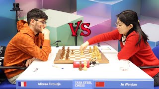 BIG VICTORY Ju Wenjun vs Alireza Firouzja  Tata Steel Masters 2024  R5 [upl. by Meeki]