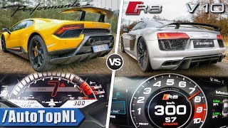 Audi R8 V10 Plus vs Lamborghini Huracan Performante  0300kmh ACCELERATION amp AUTOBAHN by AutoTopNL [upl. by Savart]