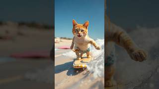 Cats on the Wavescat cats cute cutecat cutecats ai viral catvideos2024 [upl. by Margy556]