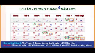 Lịch âm dương tháng 4 năm 2023  Lịch vạn niên và những ngày lễ tháng 42023 [upl. by Tolmach]