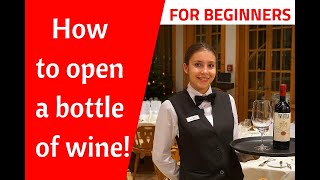 How to open a bottle of wine with a wine opener Wine service Waiter training Restaurant service [upl. by Michel664]