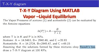 T X Y diagram Acetone 1 and acetonitrile 2 amp vaporliquid equilibrium VLE [upl. by Gabriellia308]