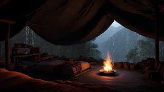 Cozy Cave With Forest Atmosphere Fireplace and Nature Sounds for Sleeping  Rain and Thunderstorms [upl. by Rosati608]