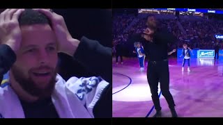 Steph Curry in disbelief as formr teammate Festus Ezeli steals d show w dance moves at Chase Center [upl. by Yenduhc]