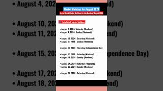 Stock Market Holidays for August 2024  stockmarketholidays stockmarket holidayslist [upl. by Seadon963]