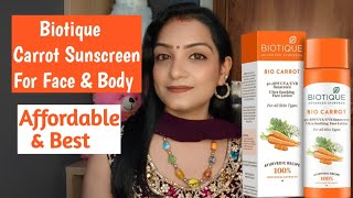 Biotique Carrot Sunscreen For Face amp Body  Affordable amp Best Sunscreen  skincareroutine biotique [upl. by Zebada]