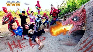 Brave SpiderMan squad use heavy weapons fight fiercely with ferocious fire dragon to save the girl [upl. by Markos]