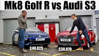 2022 GOLF R vs NEW S3  is the VW worth paying MORE for than the premium AUDI VW Golf R Audi S3 [upl. by Lletnahs]