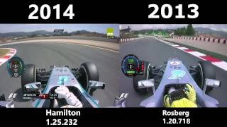 F1 Spanish Grand Prix 2013 And 2014 Pole Laps Comparison [upl. by Henarat]