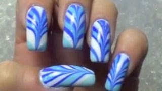 Indigo Water Marble NailArt Design Tutorial [upl. by Epps944]