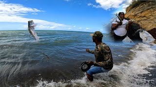 fishing on the shoreline Stephanie let the big monster Tarpon get away she was so frighten [upl. by Camm]