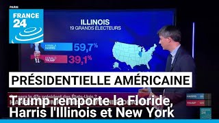 Présidentielle américaine  Trump remporte la Floride Harris lIllinois et New York • FRANCE 24 [upl. by Leahcimnaj356]