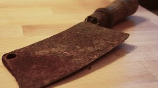 Very rusty cleaver butchers knife restoration  step by step DIY [upl. by Onyx]