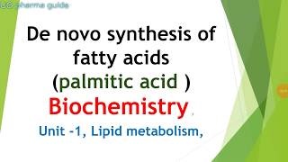 De novo synthesis of fatty acids palmitic acids  Lipid metabolism  Biochemistry  notes [upl. by Ayahsal]