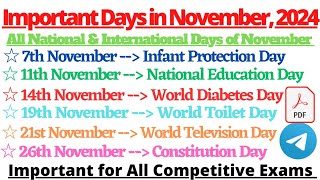 Important Days of November 2024  National and International Days of November 2024  Important Days [upl. by Fenny978]