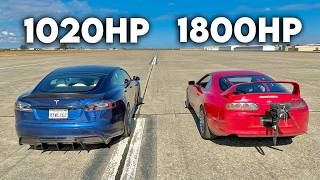 1800hp Toyota Supra vs Tesla Model S Plaid DRAG RACE [upl. by Botti333]