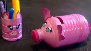 DIY easy piggy bank making  piggy bank from plastic bottle  plastic bottle piggy bank handmade [upl. by Munro]