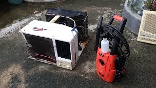 Cleaning a 20year old air conditioner with pressure washer [upl. by Lusar377]