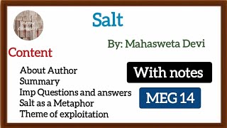 Salt by Mahasweta Devi MEG 14 short story Salt as a metaphor  theme of exploitation [upl. by Ervin]