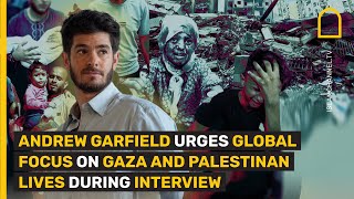 Andrew Garfield Urges Global Focus on Gaza and Palestinan Lives during Interview [upl. by Asirap515]