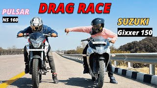 NS160 PULSAR 2024 VS SUZUKI GIXXER 150  DRAG RACE 💥 TOP SPEED✅ RACE TILL THEIR POTENTIAL 🔥 [upl. by Nored147]