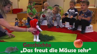 Geschichte vom roten APFEL  Kindern und lachenden Mäusen  MINIS Kinderkrippe Kita Bad Waltersdorf [upl. by Yerdua]