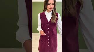 Burgundy Cord Button Through Pinafore Dress With Pockets [upl. by Bourke]