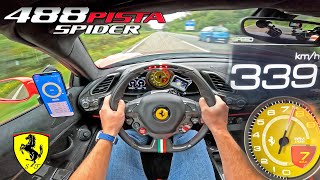 FERRARI 488 PISTA 339kmh on AUTOBAHN NO SPEED LIMIT [upl. by Devi]