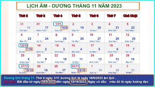 Lịch âm dương tháng 11 năm 2023  Lịch vạn niên amp những ngày lễ tháng 112023 [upl. by Berger]