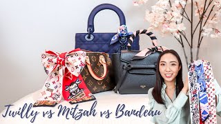 Twilly vs Mitzah vs Bandeau Theyre NOT All The Same  How to Tie a Twilly Scarf on a Handbag [upl. by Venn]