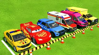 DACIA MCQUEEN CAR FORD POLICE CARS AMBULANCE EMERGENCY TRANSPORTING WITH TRUCKS  FS22 [upl. by Murtagh]