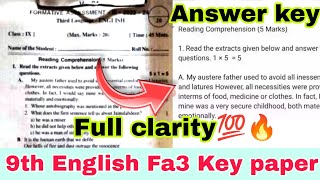 💯9th english fa3 Question Paper 2024 with Answer keyap fa3 9th class english Answer key 2024🔥 [upl. by Eruza45]