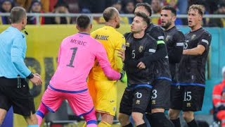 Romania and Kosovo players clash after fans shouted Serbia match suspended in Nations League [upl. by Harper347]