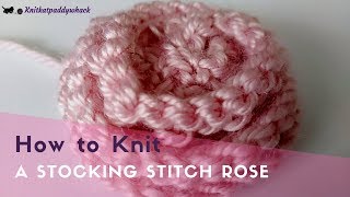 Knitted Flower Pattern  How to knit a stockingstockinette stitch rose [upl. by Sekofski]